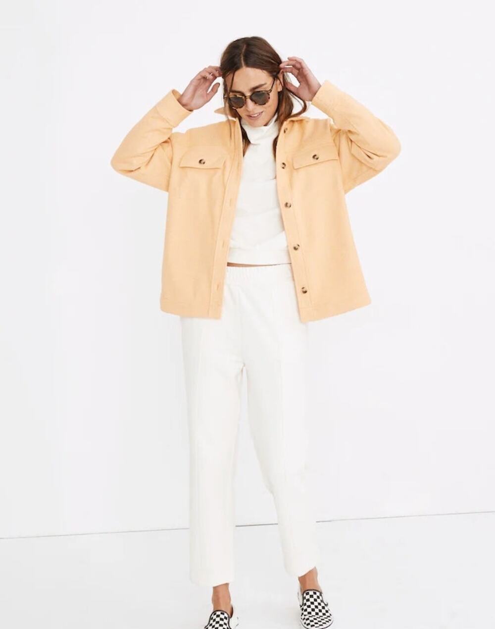 Madewell Yellow White Brushed Herringbone Knit Shirt Jacket Shacket XS
